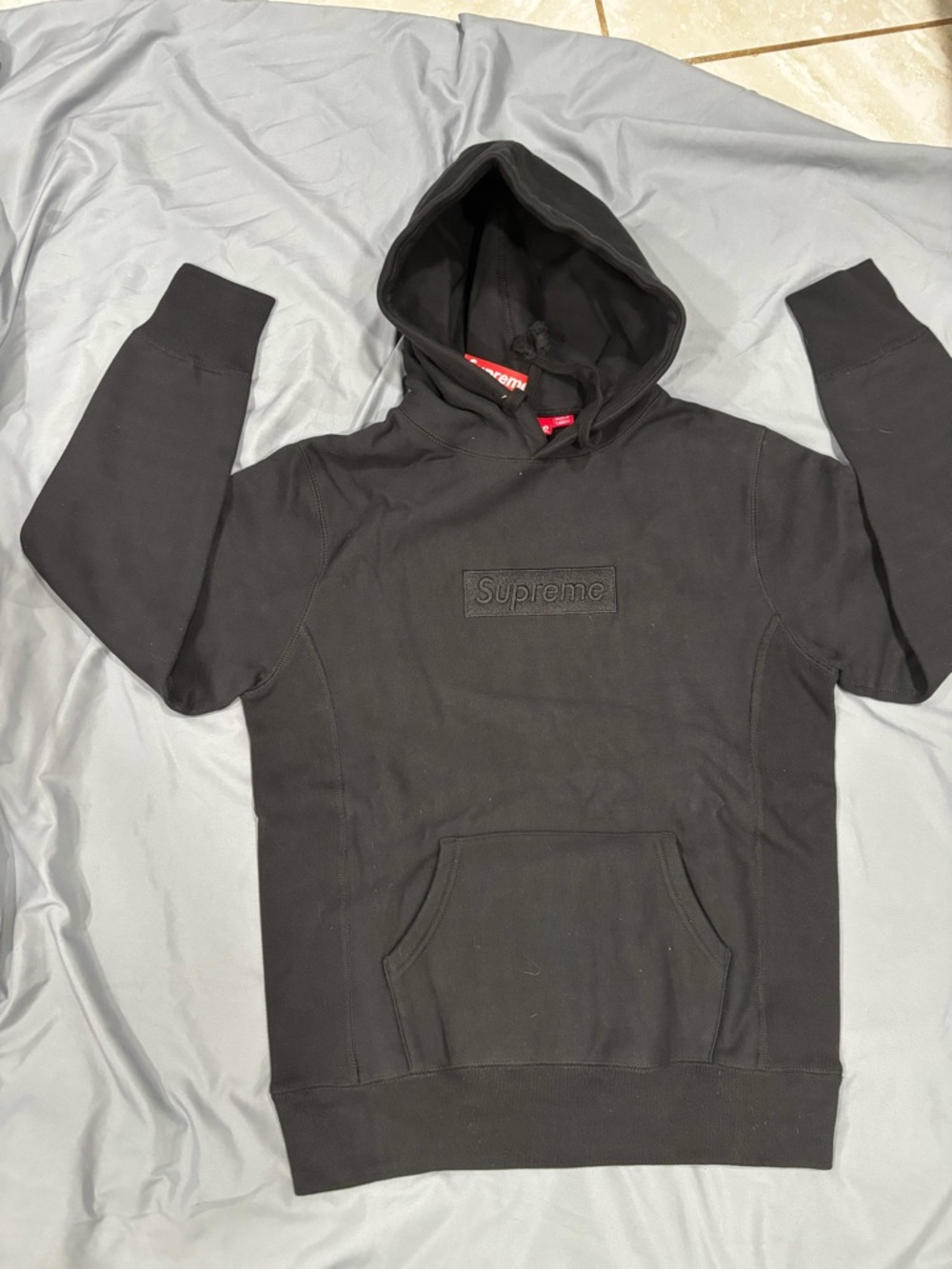 Supreme Black Embroidered Box Logo Hoodie - Men's Black Pullover
